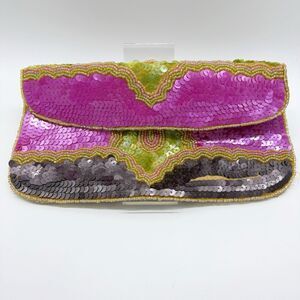 Vintage KC Malhan Beaded & Sequin Clutch Wallet India Exquisite Unique Colorful